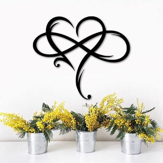Infinity Heart Metal Wall Decor – Romantic Black Steel Infinity Love Sign Wall Art for Bedroom, Living Room, or Wedding Gift (15.7x14 Inch)