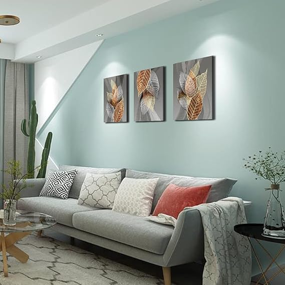 Canvas Wall Art For Living Room – Abstract Leaves 3-Piece Set