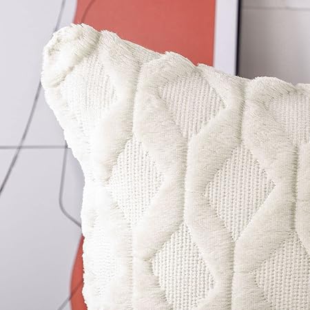 Madizz 24x24 Soft Plush Short Wool Velvet Throw Pillow Covers – Set of 2 Luxury Decorative Cushion Cases for Sofa, Bed & Living Room, Cream Beige