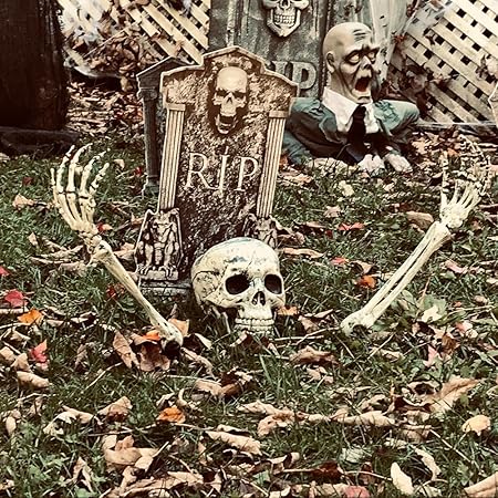 AISENO Realistic Skeleton Stakes – Creepy Halloween Lawn & Garden Decorations | Skull and Hand Bone Yard Stakes for Spooky Graveyard Outdoor Display