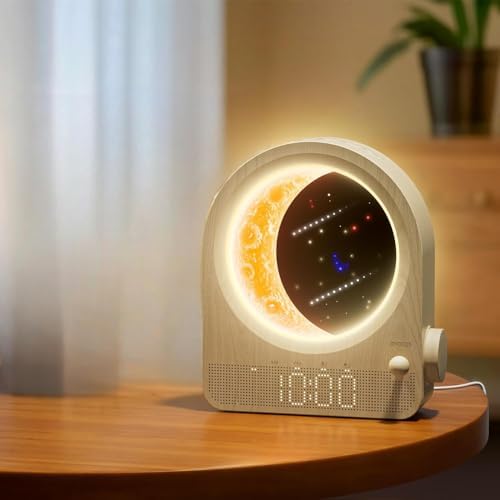 Sunrise Alarm Clock with White Noise & Meteor Moonlight – Dual Alarms, 10 Sounds, Snooze &amp; Timer