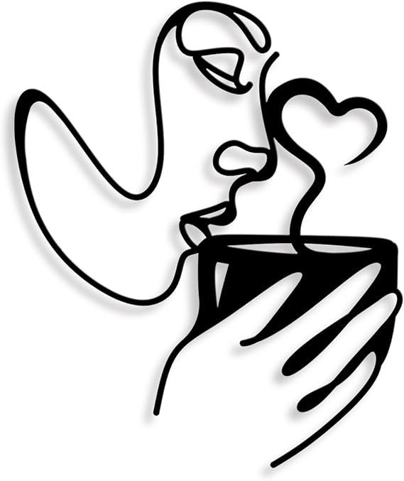 3D Black Metal Wall Art – Woman Drinking Coffee Sculpture, Minimalist Coffee Bar & Kitchen Wall Decor for Home, Living Room, or Office