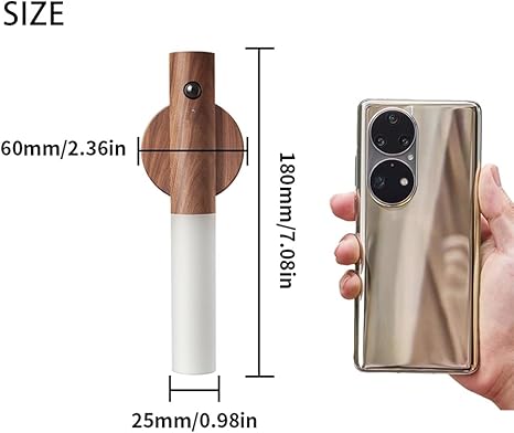LANDGOO Motion Sensor Night Lights, Magnet Body Sensor Hallway, Rechargeable LED Light Portable Stairway, Wooden Wall Sconce Decor Battery Powered Cabinet Lights (Walnut Wood, 2PCS)