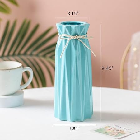 Arawat Blue Ceramic Vase – 9.5 Inch Modern Porcelain Flower Vase for Home Décor, Table, Shelf, Fireplace, Office, or Bedroom Centerpiece