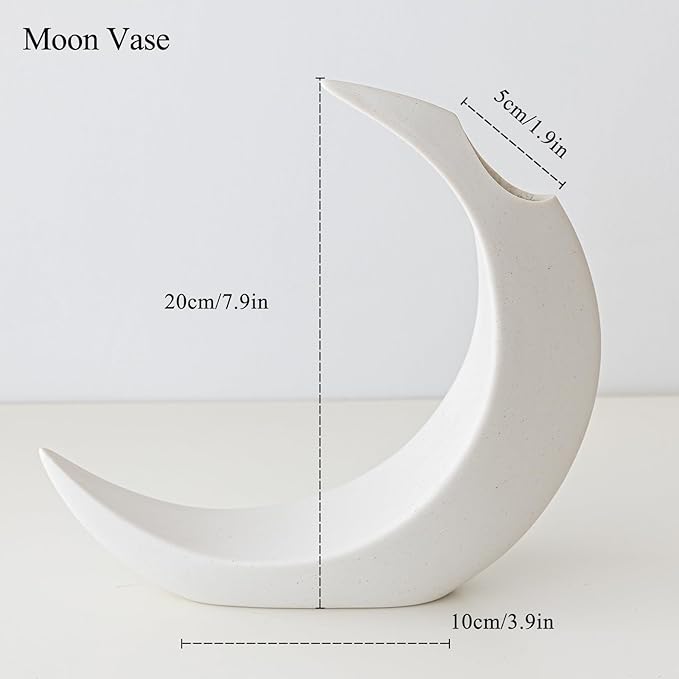 COTYNI White Ceramic Crescent Moon Vase – Modern Minimalist Boho Lunar Flower Vase for Home Décor, Living Room, Table Centerpiece, and Wedding Gift