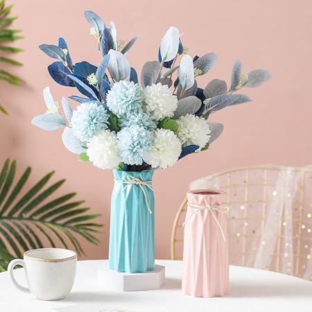 Arawat Blue Ceramic Vase – 9.5 Inch Modern Porcelain Flower Vase for Home Décor, Table, Shelf, Fireplace, Office, or Bedroom Centerpiece