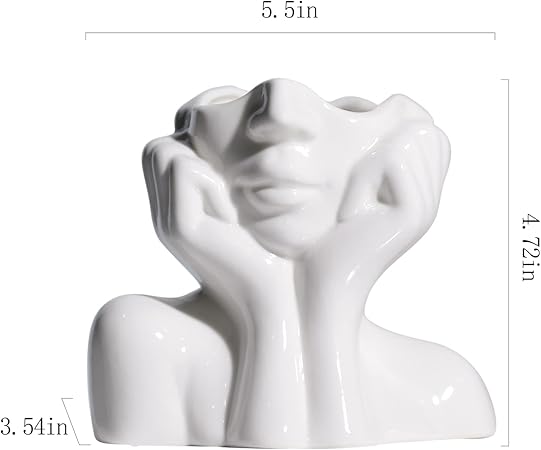 XSMXLNKWL Ceramic Face Vase Hands on Cheeks Design, White Female Form Art Vase, Modern Decorative Centerpiece for Table, Shelf, Living Room, or Office