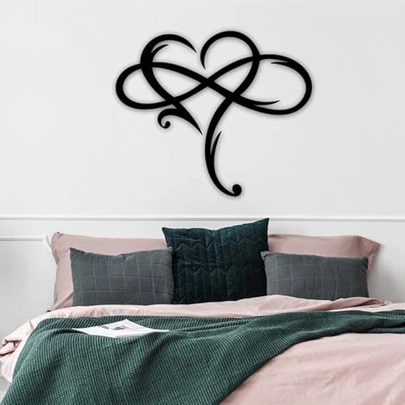 Infinity Heart Metal Wall Decor – Romantic Black Steel Infinity Love Sign Wall Art for Bedroom, Living Room, or Wedding Gift (15.7x14 Inch)