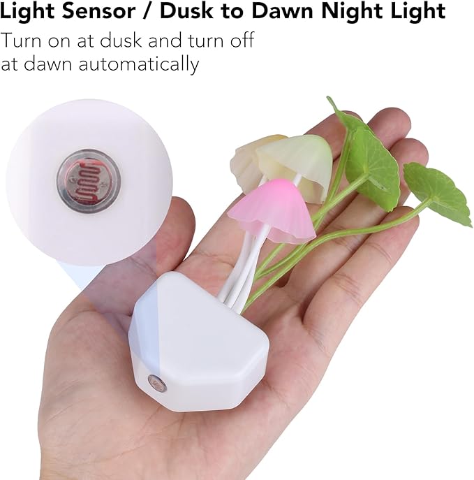 Sensor LED Mushroom Night Light – Color Changing Plug-in Dream Bed Lamp for Bedroom, Kids Room, Nursery, and Hallway