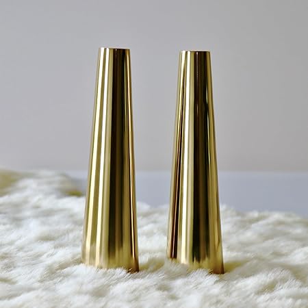 Gold Slim Cone Vase by Indian Impressions – Handcrafted Metal Vases with Hammered Gold Finish for Home Decor, Table Centerpieces &amp; Gifting (Set of 2)