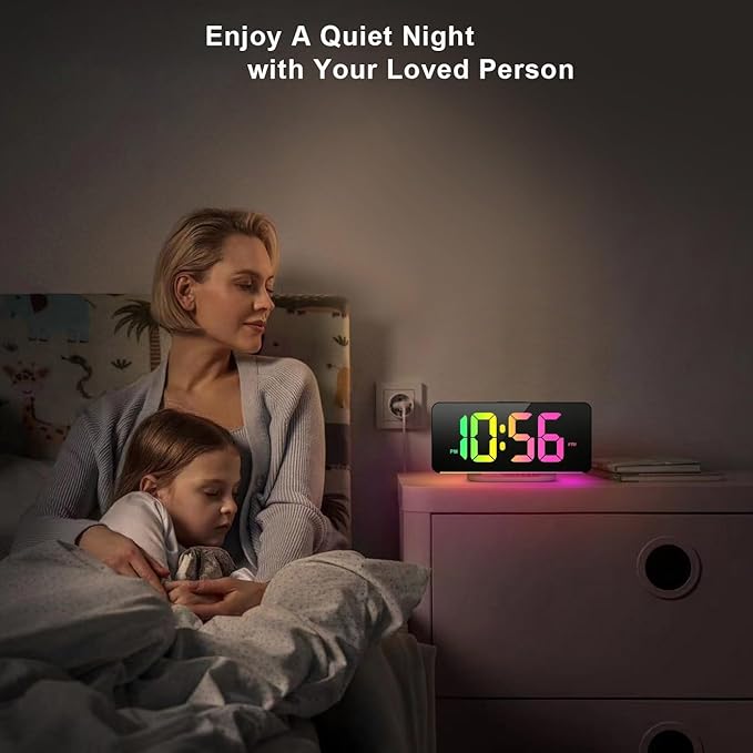 Newest Digital Alarm Clock with 11 Colors & Dynamic RGB Display – Snooze, Auto Dimming, Loud Alarm, USB Charging, Table &amp; Wall Mountable – Kids, Bedroom &amp; Office