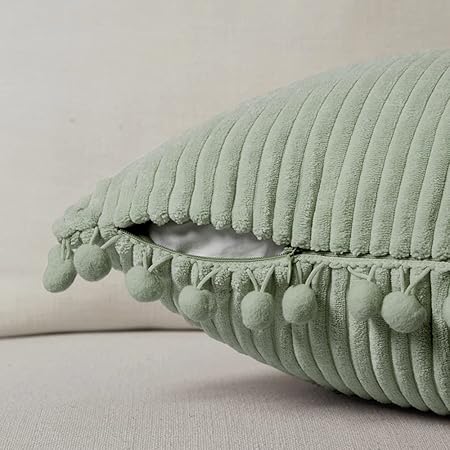 Fancy Homi 2-Pack Corduroy Pillow Covers with Pom-Poms – 18x18 Decorative Cushion Cases