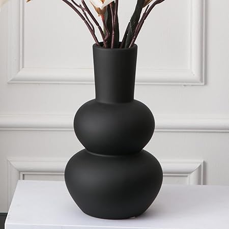 Tenforie Black Ceramic Flower Vase – Elegant Modern Home Decor Accent for Living Room, Table Centerpiece &amp; Wedding Arrangements