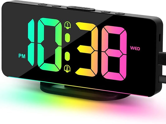 Newest Digital Alarm Clock with 11 Colors & Dynamic RGB Display – Snooze, Auto Dimming, Loud Alarm, USB Charging, Table &amp; Wall Mountable – Kids, Bedroom &amp; Office