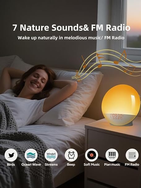 Tuerthy Sunrise Alarm Clock with White Noise, Bluetooth Speaker, Sunset Simulation &amp; Wake-Up Light – 11 Colors, 7 Nature Sounds for Bedroom, Adults &amp; Kids