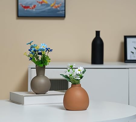 VASETOPIA Ceramic Flower Vase Set of 3 – Modern Boho Farmhouse Style (Grey/Black/Brown)