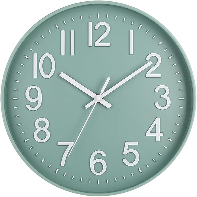 Modern Silent Wall Clock 12" – Green & White
