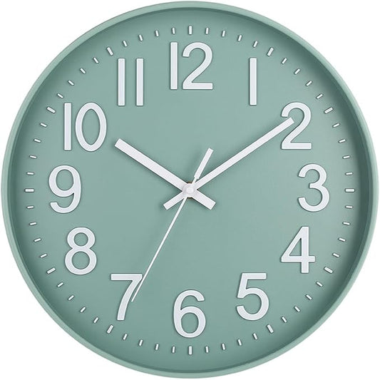 Modern Silent Wall Clock 12" – Green & White