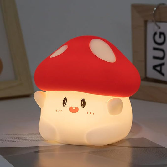 Rytinazzz Mushroom Night Light, Cute LED Squishy Night Lamp, 2 Levels Dimmable, Rechargeable, Timer, White Silicone