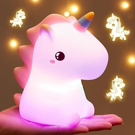 One Fire Unicorn Night Light for Kids – 16 Colors Changing Silicone Lamp with Remote Control | Rechargeable Tap Light for Bedroom, Nursery, and Gifts for Girls