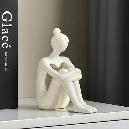 TIMEBUS Modern Thinker Reading Statue – Beige Abstract Resin Sculpture for Bookshelf, Coffee Table, or Office Decor | Minimalist Home Accent &amp; Gift for Book Lovers