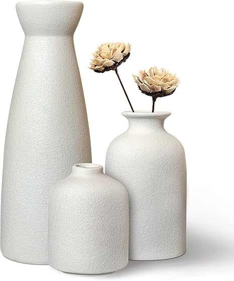 White Ceramic Vase Set of 3 – Boho Nordic Minimalist Decorative Vases for Modern Home, Office, Living Room, or Table Centerpieces by Kogxscej