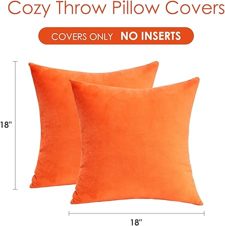 GriNeed Burnt Orange Velvet Throw Pillow Covers – Set of 2 (18x18 Inch) Soft Decorative Cushion Covers for Couch, Sofa &amp; Bed | Cozy Fall Boho Farmhouse Home Décor