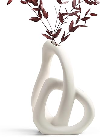 STHIE Modern White Ceramic Vase – Aesthetic Boho Decorative Flower Vase for Pampas Grass, Bouquet, or Centerpiece | Minimalist Home Décor for Living Room, Bedroom, Kitchen
