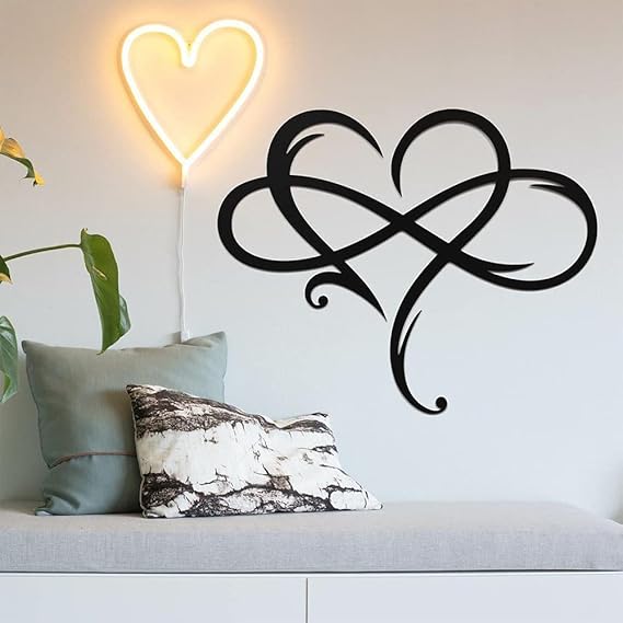Infinity Heart Metal Wall Decor – Romantic Black Steel Infinity Love Sign Wall Art for Bedroom, Living Room, or Wedding Gift (15.7x14 Inch)