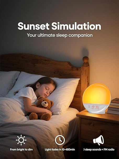 Tuerthy Sunrise Alarm Clock with White Noise, Bluetooth Speaker, Sunset Simulation &amp; Wake-Up Light – 11 Colors, 7 Nature Sounds for Bedroom, Adults &amp; Kids