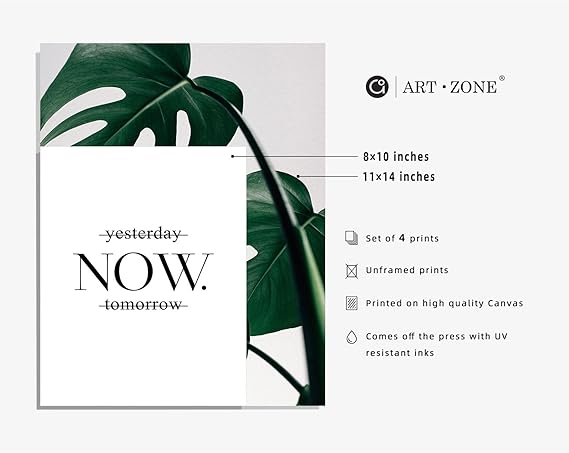 Botanical Prints Wall Art Set of 4 – 8x10 Inch Unframed Canvas Prints, Motivational Plant Posters Aesthetic for Bedroom, Living Room, or Office Decor