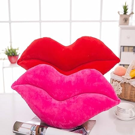 LEVINIS Hot Pink Lip Shape Throw Pillow – Soft Velvet Decorative Cushion for Couch, Bed &amp; Office | Valentine’s Day Gift for Girls, 23.6" x 13.6"