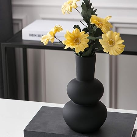 Tenforie Black Ceramic Flower Vase – Elegant Modern Home Decor Accent for Living Room, Table Centerpiece &amp; Wedding Arrangements