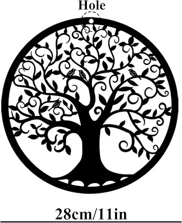 RESACO Tree of Life Metal Wall Art – 11-Inch Black Round Family Tree Wall Decor for Living Room, Bedroom, Bathroom, or Outdoor Spaces