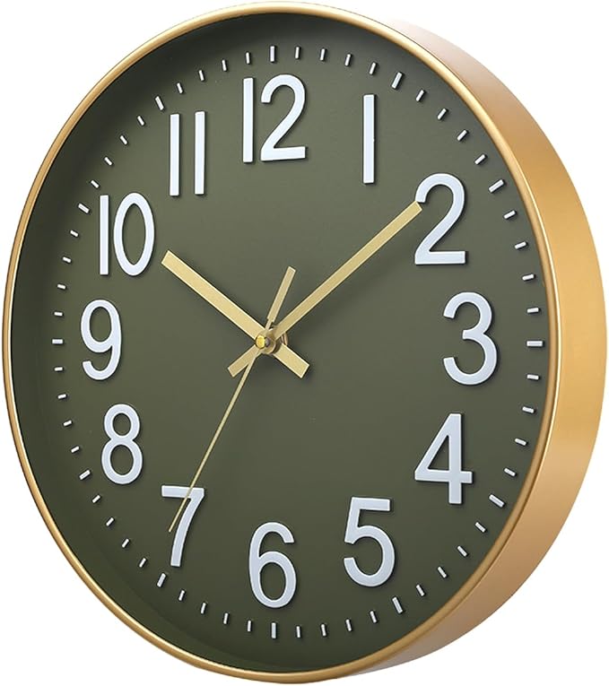 Modern Silent Wall Clock 12" – Green & White