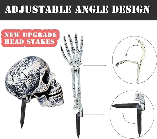 AISENO Realistic Skeleton Stakes – Creepy Halloween Lawn &amp; Garden Decorations | Skull and Hand Bone Yard Stakes for Spooky Graveyard Outdoor Display