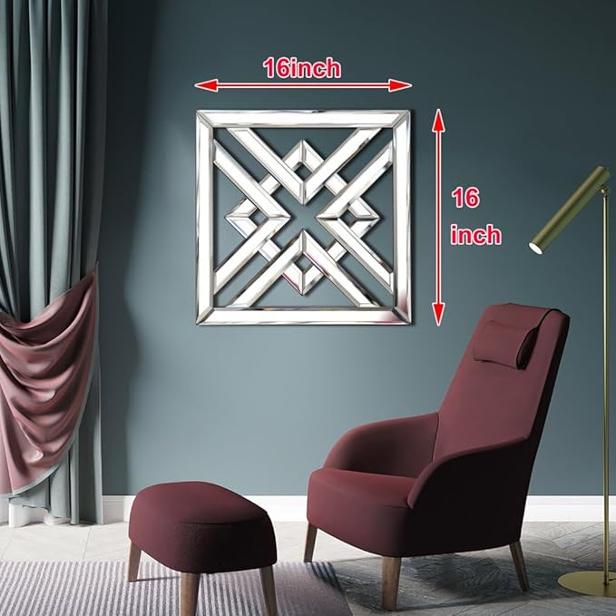 QMDECOR 12x12” Square Decorative Wall Mirror – Frameless Beveled Edge Silver Mirror for Living Room, Bedroom &amp; Office Wall Décor