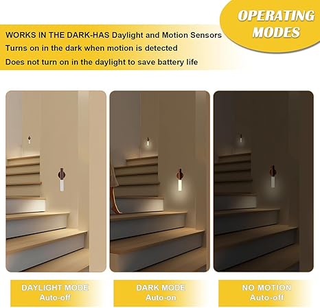 LANDGOO Motion Sensor Night Lights, Magnet Body Sensor Hallway, Rechargeable LED Light Portable Stairway, Wooden Wall Sconce Decor Battery Powered Cabinet Lights (Walnut Wood, 2PCS)