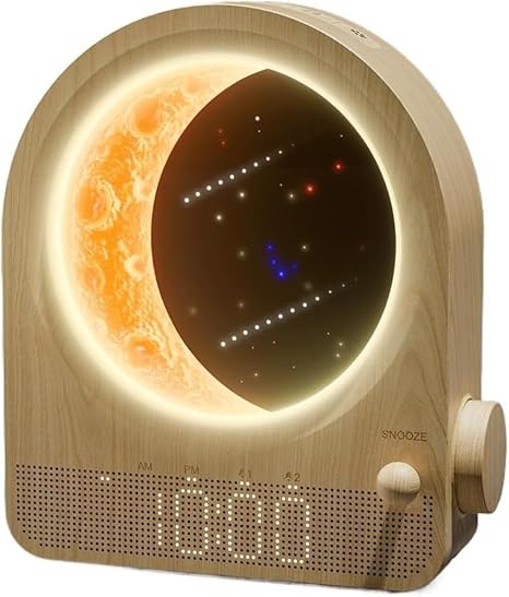 Sunrise Alarm Clock with White Noise & Meteor Moonlight – Dual Alarms, 10 Sounds, Snooze &amp; Timer