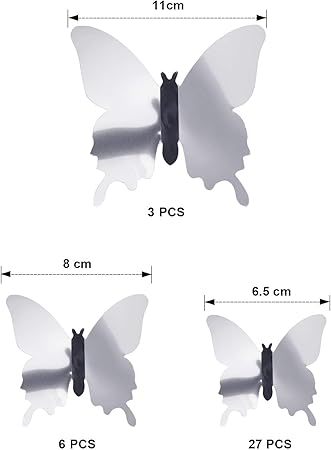 48 Pieces 3D Mirror Butterfly Wall Stickers – Silver DIY Home Decor Set for Walls, Doors &amp; Windows | Reusable Decorative Wall Decals for Living Room, Bedroom &amp; Nursery