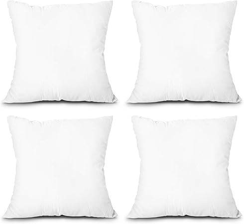EDOW Throw Pillow Inserts 18x18 Inch – Set of 4 | Down Alternative Polyester Cushion Inserts for Couch, Sofa, Bed &amp; Decorative Covers | Machine Washable, Fluffy &amp; Supportive