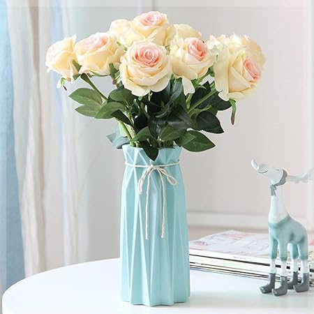 Arawat Blue Ceramic Vase – 9.5 Inch Modern Porcelain Flower Vase for Home Décor, Table, Shelf, Fireplace, Office, or Bedroom Centerpiece