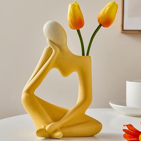 Arawat Ceramic Thinker Vase – Yellow Modern Boho Decorative Vase