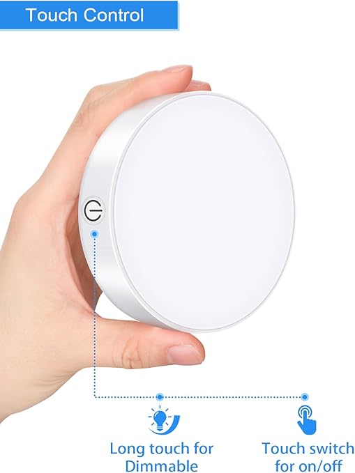 WILLED 3000K Dimmable Touch Lights (2 Pack) | Rechargeable LED Tap Night Lights | Magnetic Stick-On Closet, Cabinet &amp; Bedroom Light