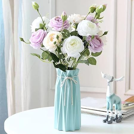 Arawat Blue Ceramic Vase – 9.5 Inch Modern Porcelain Flower Vase for Home Décor, Table, Shelf, Fireplace, Office, or Bedroom Centerpiece