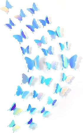 48 Pieces 3D Mirror Butterfly Wall Stickers – Silver DIY Home Decor Set for Walls, Doors &amp; Windows | Reusable Decorative Wall Decals for Living Room, Bedroom &amp; Nursery