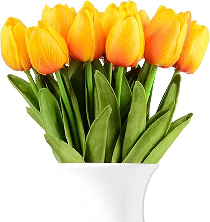 HoveBeaty Artificial Tulips Bouquet – Real Touch White PU Flowers (Pack of 20)