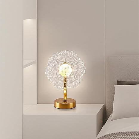 Sunflower Table Lamp – 3-Color Stepless Dimmable LED Light, USB Powered Acrylic &amp; Metal Bedside Lamp for Bedroom, Living Room &amp; Gifts (Gold Finish)