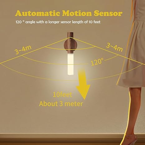 LANDGOO Motion Sensor Night Lights, Magnet Body Sensor Hallway, Rechargeable LED Light Portable Stairway, Wooden Wall Sconce Decor Battery Powered Cabinet Lights (Walnut Wood, 2PCS)