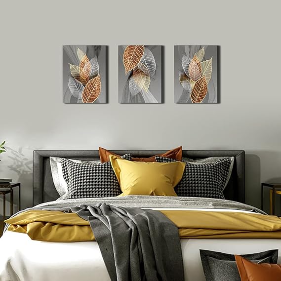 Canvas Wall Art For Living Room – Abstract Leaves 3-Piece Set